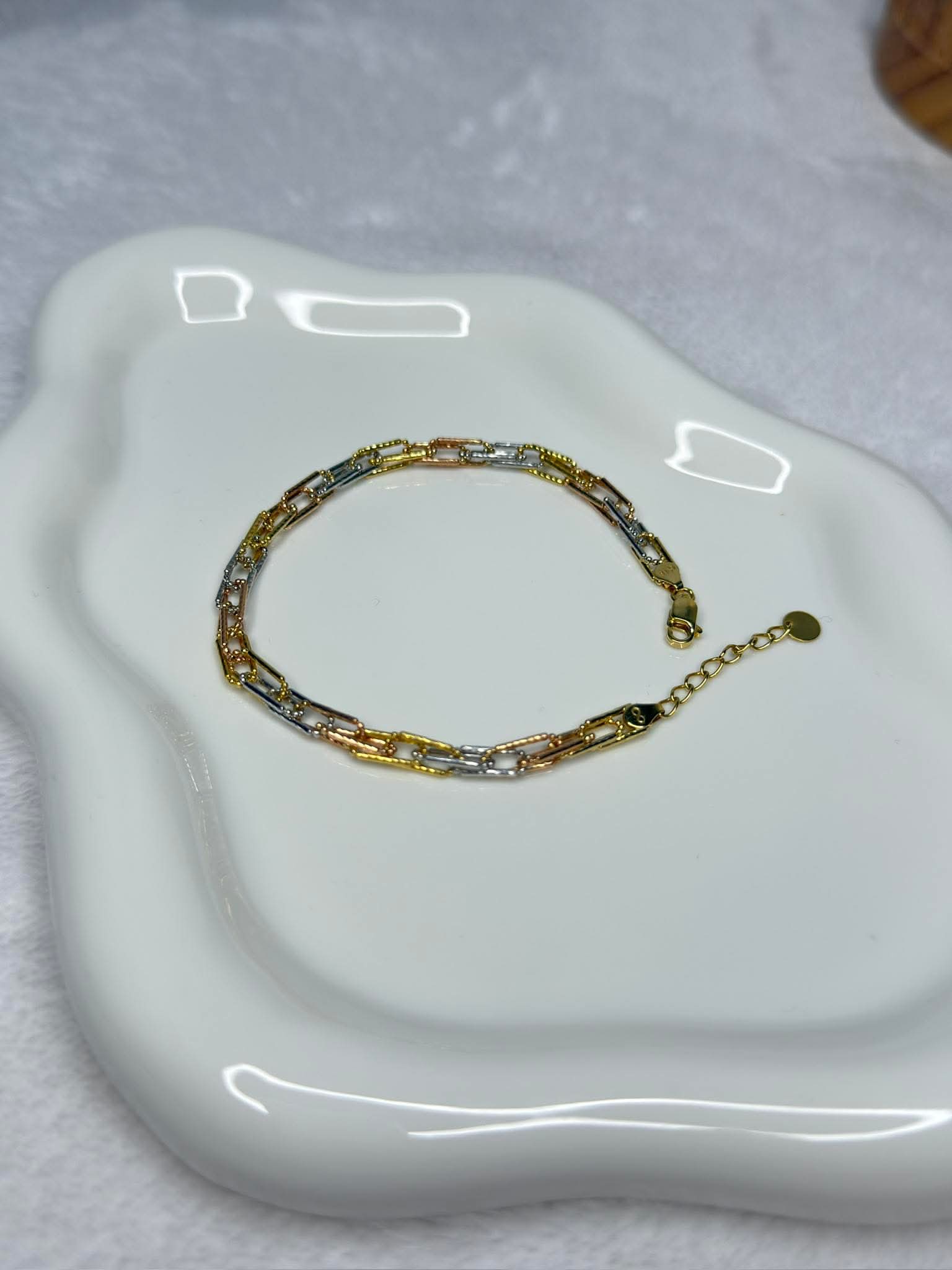Tri-colour gold link bracelet